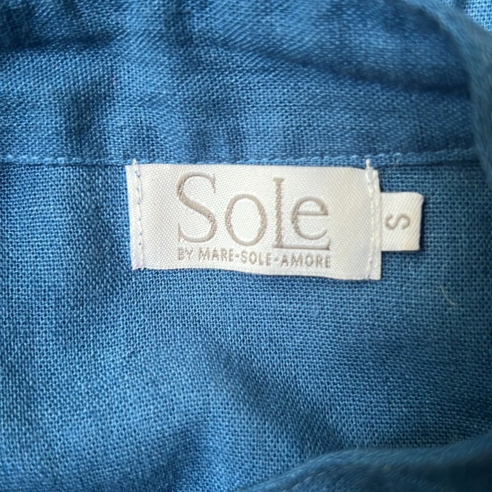 Sole by Mare Sole Amore Linen Blend A-Line Tie Dye Midi Dress White/Blue Sz S - Picture 11 of 12